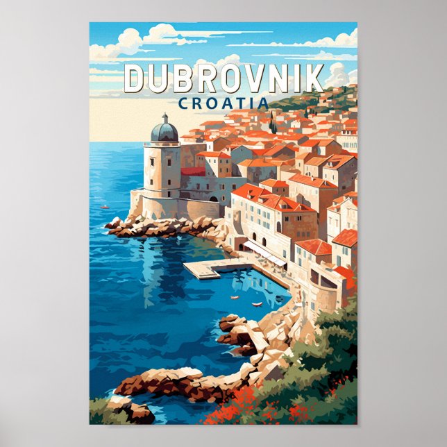 Poster Dubrovnik Croatie Travel Art Vintage (Devant)