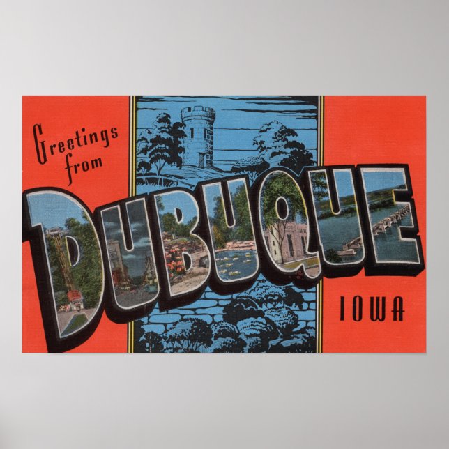 Poster Dubuque, IowaScènes de grandes lettresDubuque, IA (Devant)
