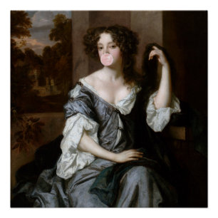 Poster Duchesse de Portsmouth soufflant un chewing-gum ro