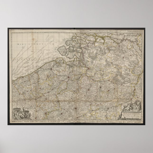 Poster Duchy of Brabant with Adjacent Provinces Map, 1712 (Devant)