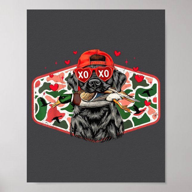 Poster Duck Hunting Black Lab Camo Valentine's Day Xoxo H (Devant)