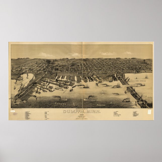 Poster Duluth Minnesota 1887 Carte panoramique antique (Devant)