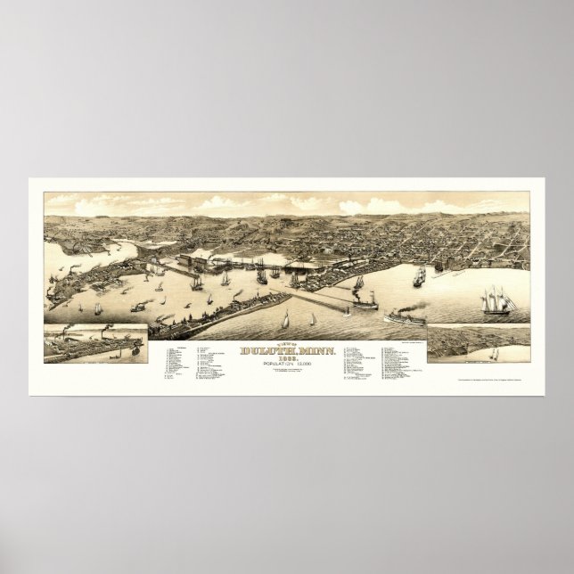 Poster Duluth, MN Carte panoramique - 1883 (Devant)