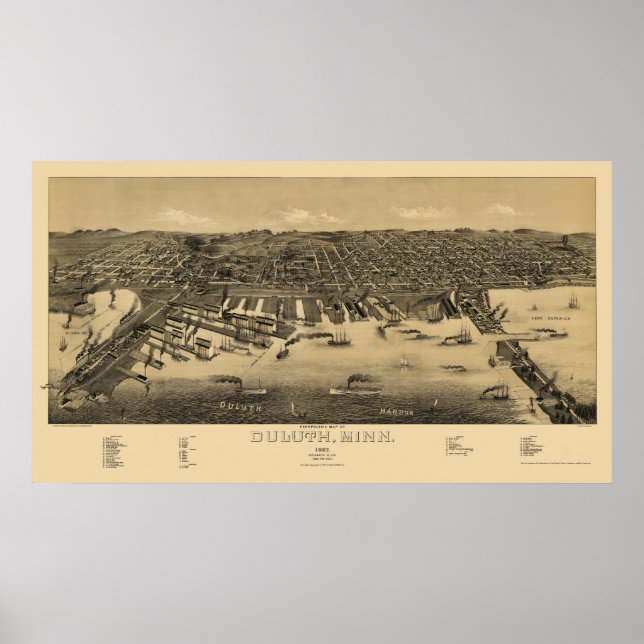 Poster Duluth, MN Carte panoramique - 1887 (Devant)