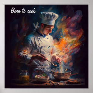 Poster d'un chef cuisine - dans le style d'une hui