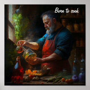Poster d'un chef cuisine - dans le style d'une hui