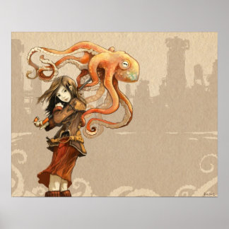 Poster d'un parapluie de poulpe 20 x 16 pouces