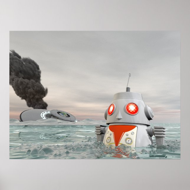 Poster d'un robot s'écraser en mer (Devant)
