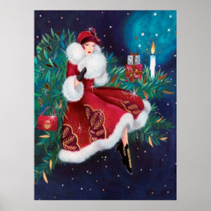 Poster d'une dame rétro vintage de Noël art déco