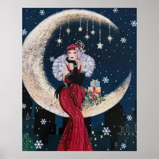 Poster d'une dame rétro vintage de Noël art déco (Devant)