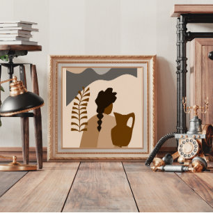 Poster d'une femme avec un lanceur en style Abstra