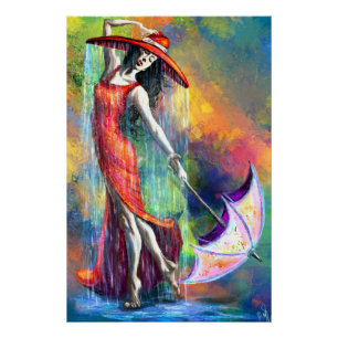 Poster d'une femme dansante avec parapluie