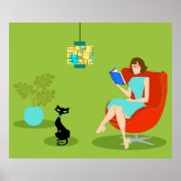 Poster d'une femme de lecture rétrospective