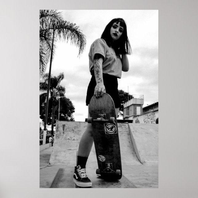 Poster d'une fille de patinage B&W - Skateboard (Devant)