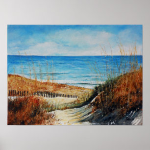 Poster Dunes et océan de sable de plage peignant
