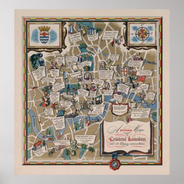 Poster Dunlop map- Literary Landmarks de Londres (Devant)