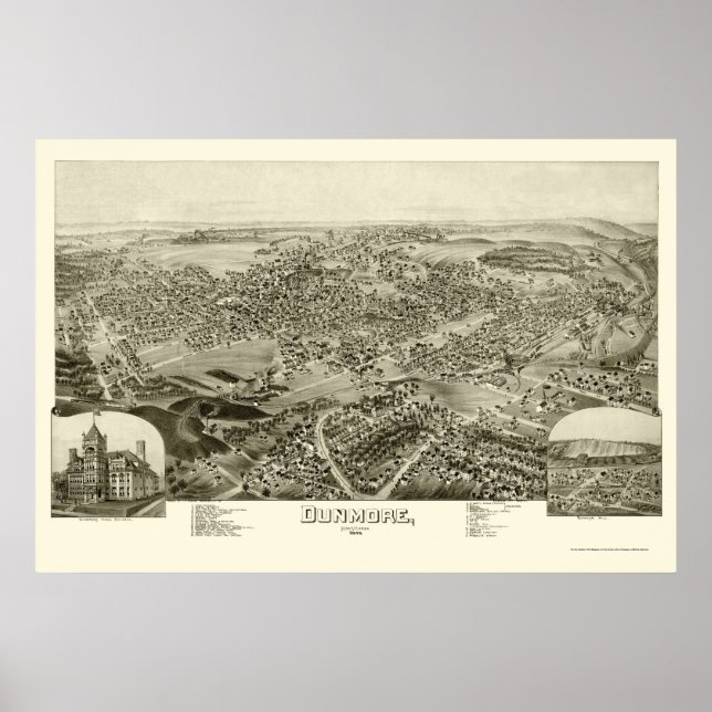 Poster Dunmore, PA Carte panoramique - 1892 (Devant)