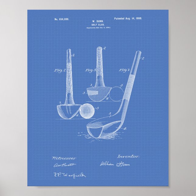 Poster Dunn Golf Club 1900 Patent Art - Blueprint (Devant)