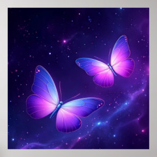 Poster Duo à papillon cosmique - Dreamy Galaxy Night