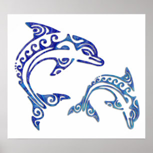 Poster Duo tribal de marsouin de tatouage