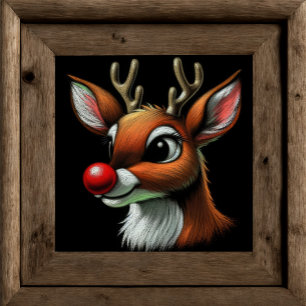 Poster Dur Pastel Dessin Reindeer Rouge Nez