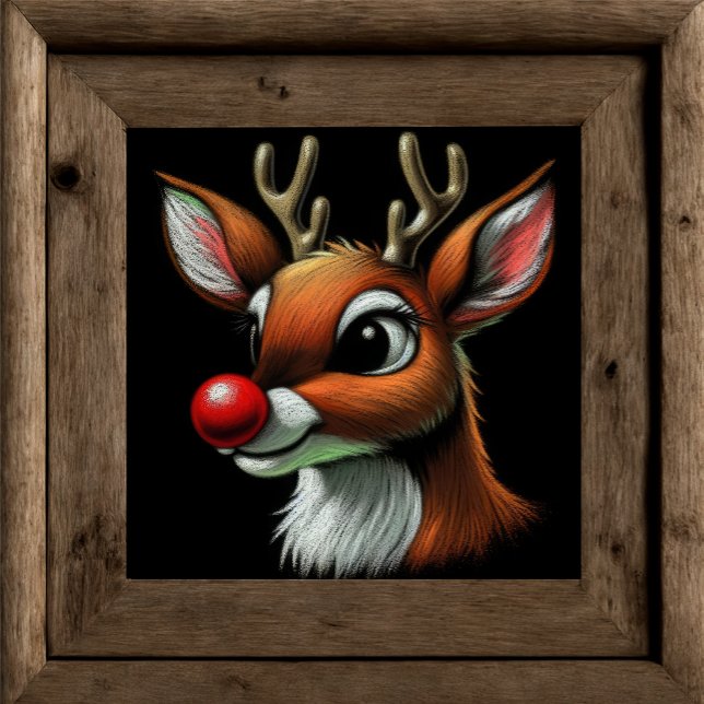 Poster Dur Pastel Dessin Reindeer Rouge Nez (Créateur téléchargé)
