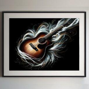 Poster Dur Pastel Dessin Stag Guitare acoustique
