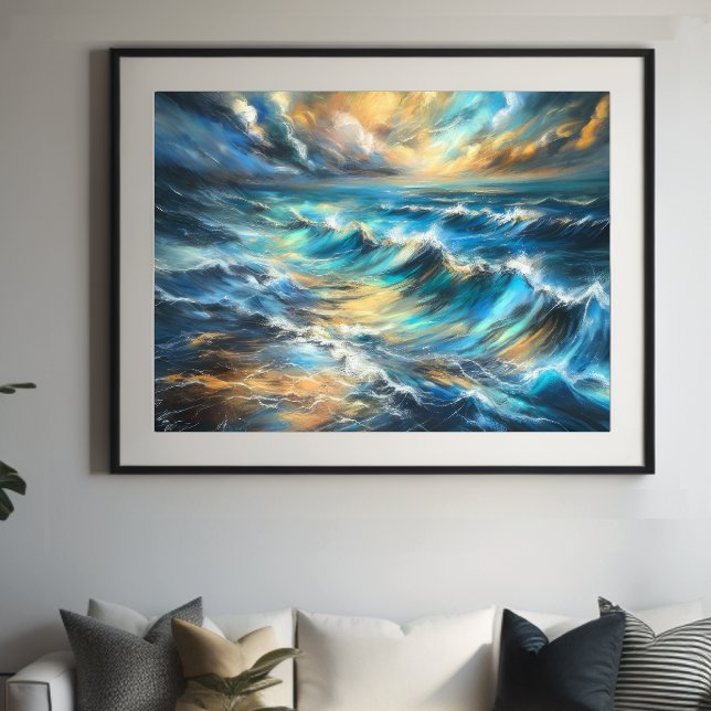 Poster Dur Pastel Dessin Vagues Stormy (Créateur téléchargé)