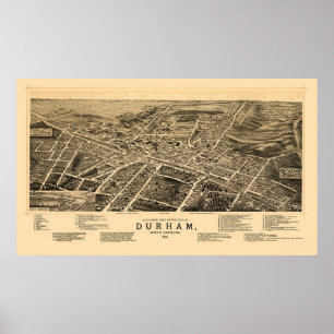 Poster Durham, carte panoramique d'OR - 1891