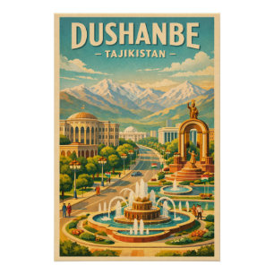Poster Dushanbe, Tadjikistan voyage rétro 2026