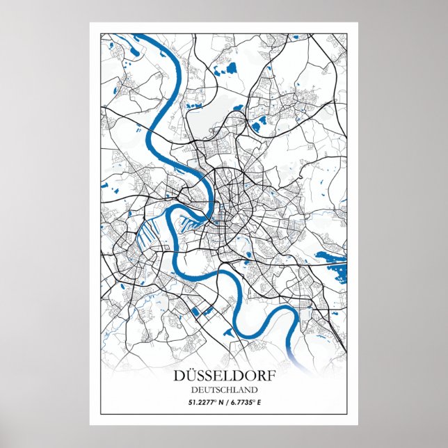 Poster Dusseldorf Deutschland City Plan Voyager Simple (Devant)