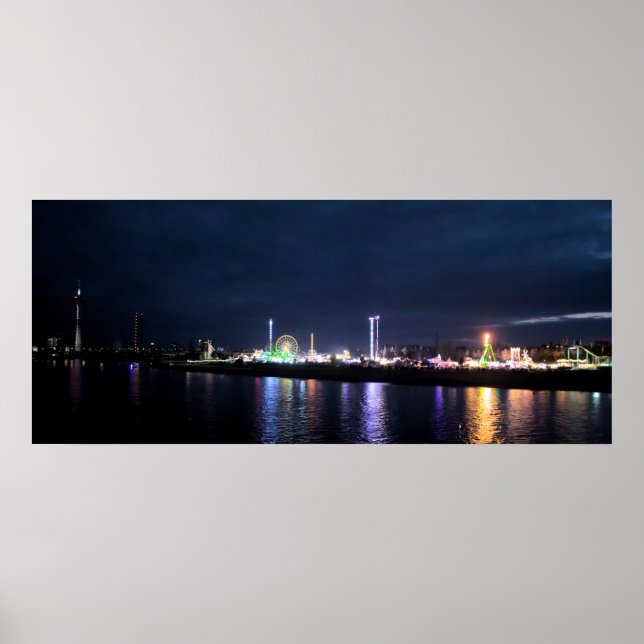 Poster Düsseldorfer Rheinkirmes Panorama la nuit (Devant)