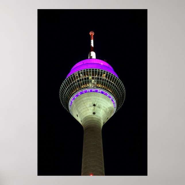 Poster Düsseldorfer Rheinturm de nuit (Devant)