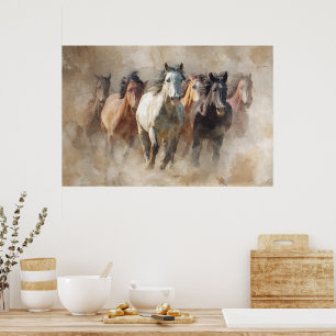 Poster Dust and Motion – Wild Horses in Flight Art