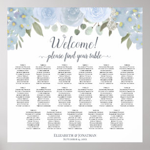 Poster Dusty Blue Boho Chic Floral 17 Table Seating Chart