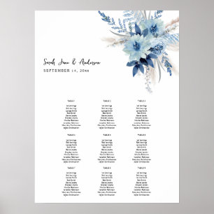 Poster Dusty Blue Boho Floral Événement Places Graphique 