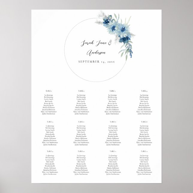 Poster Dusty Blue Boho Floral Event Seating Chart 12 V2 (Devant)