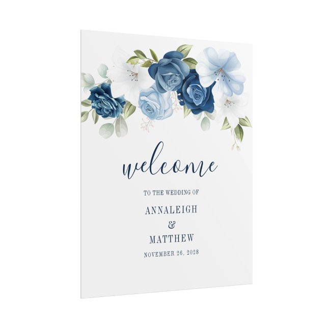 Poster Dusty Blue Botanical Floral Mariage Bienvenue (Dusty Blue Botanical Floral Wedding Welcome Poster)