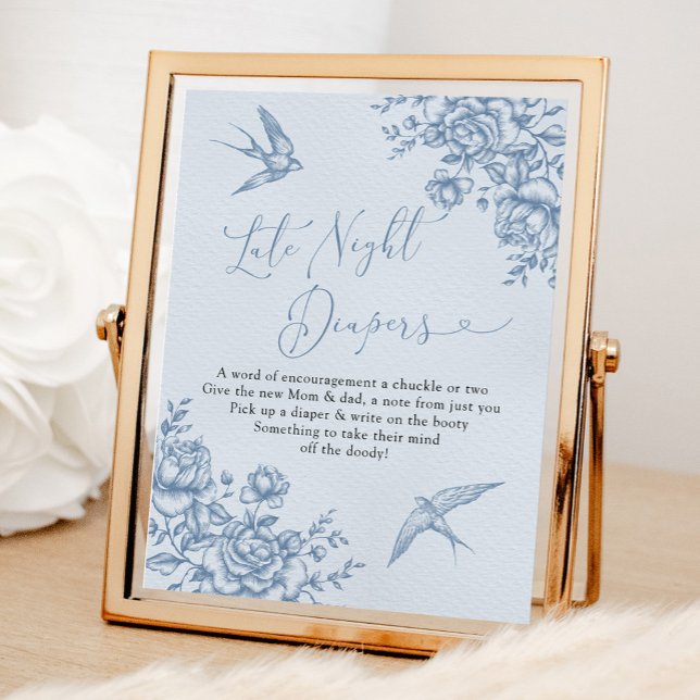 Poster Dusty Blue Chinoiserie Baby Late Night Diaper (Créateur téléchargé)