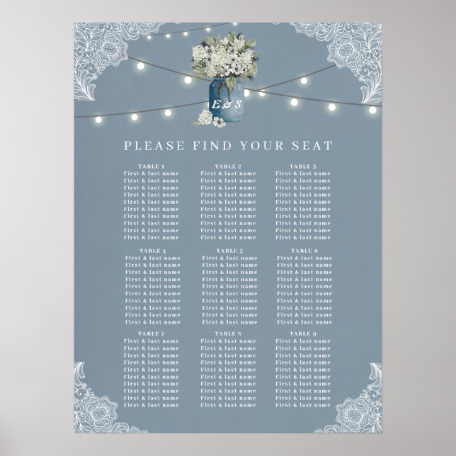 Poster Dusty Blue Country Combiné Blanc Mariage dentelle (Devant)