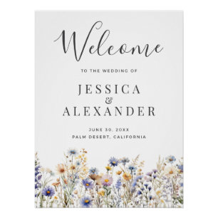 Poster Dusty Blue Fleurs sauvages 24x36 Mariage Bienvenue