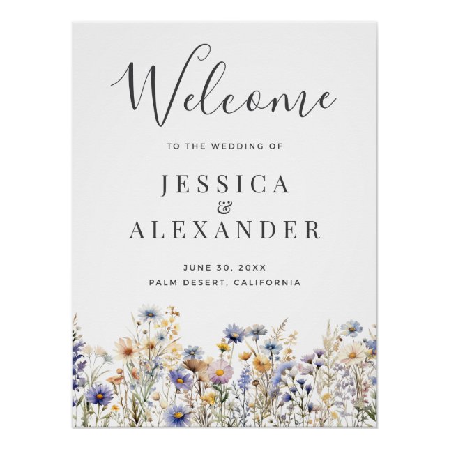 Poster Dusty Blue Fleurs sauvages 24x36 Mariage Bienvenue (Devant)