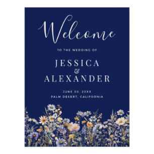 Poster Dusty Blue Fleurs sauvages 24x36 Marine Mariage Bi