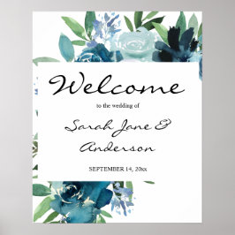 Poster Dusty Blue Floral 2 Bienvenue version 2