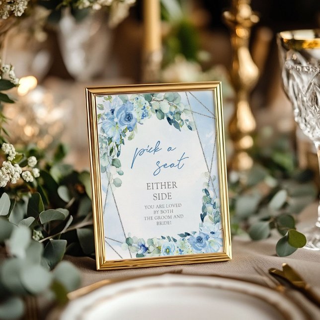 Poster Dusty Blue floral argent Choisir un siège de chaqu (Dusty Blue floral silver Pick a Seat Either Side Poster)