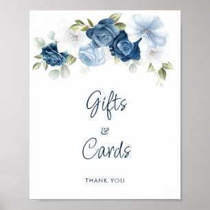 Poster Dusty Blue Floral Cadeaux et Cartes Mariage