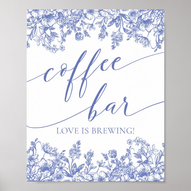 Poster Dusty Blue Floral Coffee Bar L'amour brasse (Devant)