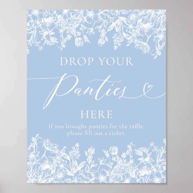 Poster Dusty Blue Floral Déposez Vos Culottes Ici Jeu (Devant)