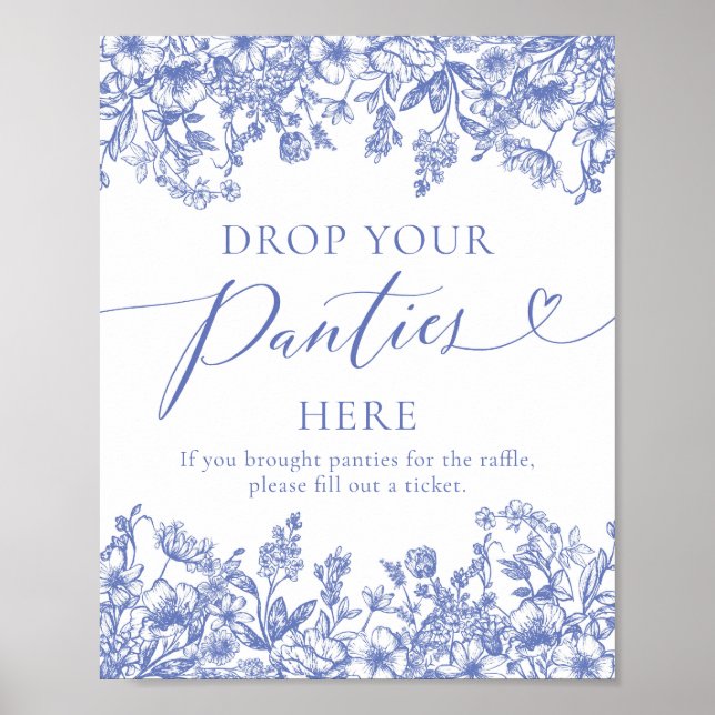 Poster Dusty Blue Floral Déposez Vos Culottes Ici Jeu (Devant)