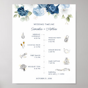Poster Dusty Blue Floral Mariage Itinéraire Programme